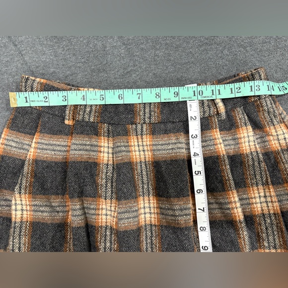 Chic Plaid A-Line Skirt in Gray and Orange Size XL - Picture 3 of 10